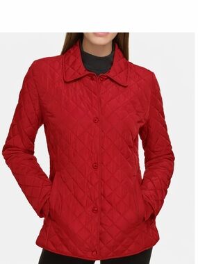 Calvin Klein Red Quilted Button-Front Puffer Jacket